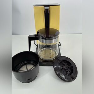 JCPenney Vintage 1970s Yellow and Black Glass Coffee Carafe with Handle